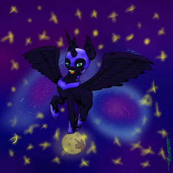 Size: 1024x1024 | Tagged: safe, artist:littlekissette, nightmare moon, pony, g4, female, macro, moon, open mouth, solo, spread wings, tangible heavenly object