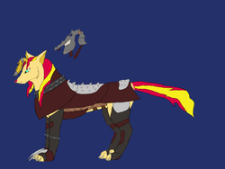 Size: 1600x1200 | Tagged: safe, artist:z-010, sunset shimmer, dog, wolf, g4, antlers, armor, dogified, female, helmet, solo, species swap