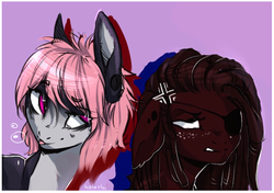 Size: 895x631 | Tagged: safe, artist:holosta, oc, oc only, oc:dakota, oc:ping, angry, couple, cute, mane