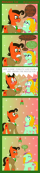 Size: 1432x6224 | Tagged: safe, artist:crazynutbob, oc, oc only, oc:flora peace, oc:tomato sandwich, bandana, business suit, chocolate, comic, food, hearth's warming, high res, holly, holly mistaken for mistletoe, hot chocolate, jewelry, marshmallow, necklace