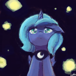 Size: 750x750 | Tagged: safe, artist:lumineko, princess luna, pony, g4, crying, cute, female, filly, looking up, lunabetes, sad, solo, woona, younger
