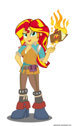 Size: 652x1140 | Tagged: safe, artist:gamerpen, sunset shimmer, equestria girls, g4, book, crossover, female, fiery shimmer, fire, magic, pyromancy, simple background, solo, the witcher, the witcher 3, transparent background, triss merigold