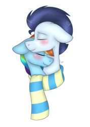 Size: 1097x1537 | Tagged: safe, artist:annieblue001, rainbow dash, soarin', pony, g4, clothes, male, scarf, shared clothing, shared scarf, ship:soarindash, shipping, simple background, straight, transparent background