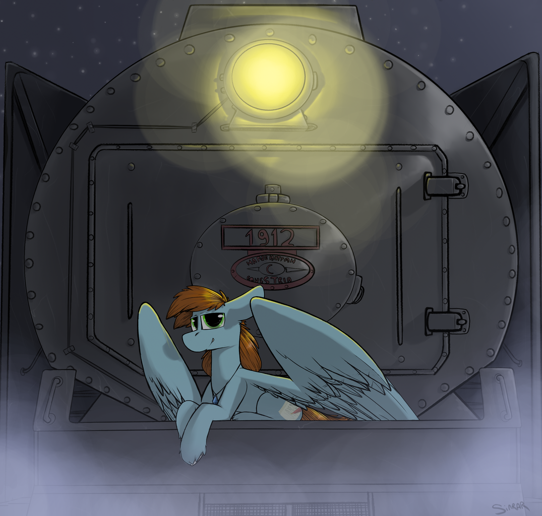 Mlp Train Engineer #1313575 - safe, artist:sinrar, oc, oc only, oc:sorren, pegasus, pony ...