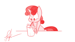 Size: 1920x1080 | Tagged: safe, artist:fluttershythekind, sweetie belle, g4, bubble, cute, drink, female, food, limited palette, milk, monochrome, solo, straw