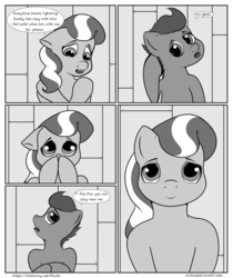 Size: 2100x2500 | Tagged: safe, artist:riscke, diamond tiara, scootaloo, comic:staying dry, g4, comic, dialogue, high res, monochrome, open mouth, speech bubble