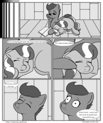 Size: 2100x2500 | Tagged: safe, artist:riscke, diamond tiara, scootaloo, comic:staying dry, g4, book, comic, dialogue, high res, monochrome, reading, sleeping, speech bubble, wide eyes
