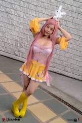Size: 639x960 | Tagged: safe, angel bunny, fluttershy, human, g4, belly button, bra, clothes, cosplay, costume, irl, irl human, panties, photo, see-through, skirt, solo, underwear, white underwear