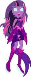 Size: 1600x3951 | Tagged: safe, artist:caliazian, sci-twi, twilight sparkle, equestria girls, g4, my little pony equestria girls: friendship games, .ai available, alternate hairstyle, clothes, corrupted, cutie mark on clothes, female, long hair, loose hair, midnight sparkle, simple background, solo, transparent background, vector