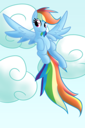 Size: 3600x5400 | Tagged: safe, artist:lxyacht, rainbow dash, g4, cloud, female, flying, looking at you, solo