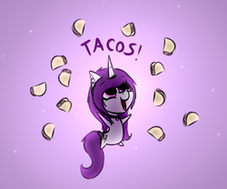 Size: 1389x1155 | Tagged: safe, artist:marsminer, oc, oc only, oc:wicked silly, pony, unicorn, chibi, food, solo, taco