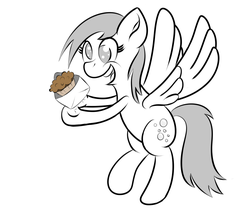 Size: 900x768 | Tagged: safe, artist:yakoshi, derpy hooves, pegasus, pony, g4, black and white, female, food, grayscale, mare, monochrome, muffin, partial color, solo, that pony sure does love muffins