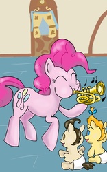 Size: 800x1280 | Tagged: safe, artist:shmex3ht1me, pinkie pie, pound cake, pumpkin cake, g4, musical instrument, trumpet