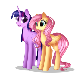 Size: 2000x2000 | Tagged: safe, artist:lolepopenon, fluttershy, twilight sparkle, alicorn, pegasus, pony, g4, duo, high res, simple background, standing, transparent background, twilight sparkle (alicorn)