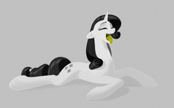 Size: 1732x1078 | Tagged: safe, artist:fakedog, edit, rarity, pony, unicorn, g4, explicit source, eyes closed, floppy ears, monochrome, open mouth, prone, smiling, tongue out