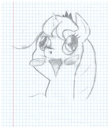 Size: 1080x1276 | Tagged: artist needed, safe, princess luna, pony, g4, blush sticker, blushing, derp, female, graph paper, pencil drawing, silly face, sketch, solo, traditional art