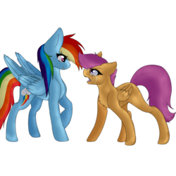 Size: 1024x1024 | Tagged: dead source, safe, artist:paint-zuri, rainbow dash, scootaloo, g4, angry, crying, scootaloo can't fly, scootasad, simple background, transparent background