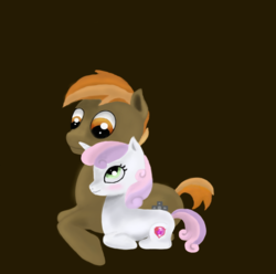 Size: 985x977 | Tagged: safe, artist:bubbleyfisheyo3o, button mash, sweetie belle, g4, blushing, cutie mark, female, male, ship:sweetiemash, shipping, simple background, size difference, straight, the cmc's cutie marks