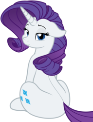 Size: 4362x5720 | Tagged: safe, artist:latecustomer, artist:slb94, rarity, pony, unicorn, g4, absurd resolution, cute, female, flank, looking at you, looking back, mare, rear view, simple background, sitting, smiling, solo, transparent background, vector