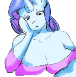 Size: 600x602 | Tagged: source needed, safe, anonymous artist, rarity, anthro, g4, arm hooves, breasts, busty rarity, female, solo