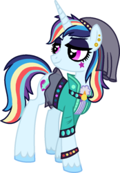 Size: 710x1020 | Tagged: safe, artist:starryoak, oc, oc only, oc:soubrette spotlight, pony, unicorn, crack shipping, ear piercing, eyeshadow, magical lesbian spawn, makeup, offspring, parent:coloratura, parent:sassy saddles, piercing, simple background, solo, transparent background