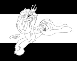 Size: 4000x3200 | Tagged: safe, artist:chapaevv, queen chrysalis, changeling, changeling queen, g4, female, monochrome, solo