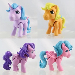 Size: 960x960 | Tagged: safe, applejack (g1), buttons (g1), firefly, lickety-split, g1, irl, photo, posable, tail bow, toy