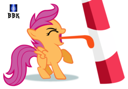 Size: 800x558 | Tagged: safe, artist:bb-k, scootaloo, pegasus, pony, g4, hearth's warming eve (episode), 8 foot candy cane, candy cane, female, filly, foal, hearth's warming eve, licking, simple background, solo, stuck, tongue out, tongue stuck to pole, transparent background, vector