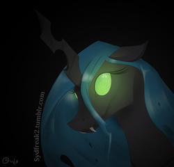 Size: 913x875 | Tagged: safe, artist:sydfreak2, queen chrysalis, changeling, changeling queen, insect, g4, compound eyes, female, glowing, glowing eyes, queen, solo