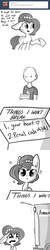 Size: 774x3870 | Tagged: safe, artist:tjpones, oc, oc only, oc:brownie bun, oc:richard, earth pony, human, pony, horse wife, ambulance, ask, comic, crying, cute, dialogue, duct tape, female, grayscale, heart, human male, implied heart attack, letter, lies, list, male, mare, monochrome, puppy dog eyes, shiny bald head, stars, text, this ended in hospitalization, tumblr, weapons-grade cute