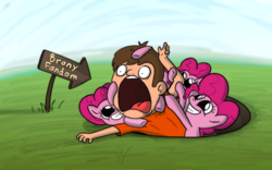 Size: 4000x2500 | Tagged: safe, artist:piemations, pinkie pie, earth pony, human, pony, g4, brony, clone, don't forget you're here forever, dragging, join the herd, one of us, pinkie clone, scared, the horror, welcome to the herd