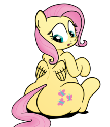 Size: 2600x3000 | Tagged: safe, artist:an-tonio, artist:lord waite, fluttershy, pegasus, pony, butt, chubby, colored, fat, fattershy, female, flutterbutt, mare, plot, sitting, solo, the ass was fat
