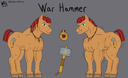 Size: 1280x778 | Tagged: safe, artist:widjetarcs, oc, oc:war hammer, earth pony, pony, amulet, growth, magic, muscle expansion, muscle growth, muscles, royal guard, vein