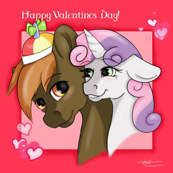 Size: 1000x1000 | Tagged: safe, artist:littlewolfstudios, button mash, sweetie belle, g4, buttonbetes, couple, cute, female, love, male, older, ship:sweetiemash, shipping, straight, valentine, valentine's day