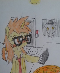 Size: 684x823 | Tagged: safe, artist:traiden, oc, oc only, oc:crust raychell, pizza pony, five nights at freddy's, food, pizza