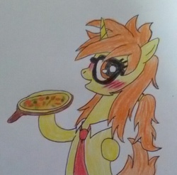 Size: 714x703 | Tagged: safe, artist:traiden, oc, oc only, oc:crust raychell, pizza pony, food, pizza