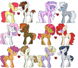 Size: 798x695 | Tagged: safe, artist:creepywarriorpony, apple bloom, babs seed, button mash, diamond tiara, dinky hooves, featherweight, pipsqueak, rumble, scootaloo, silver spoon, sweetie belle, twist, g4, cutie mark crusaders, female, heart, lesbian, male, missing cutie mark, rumbledink, ship:babstwist, ship:pipbloom, ship:scootaweight, ship:silvertiara, ship:sweetiemash, shipping, simple background, straight, transparent background