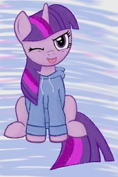 Size: 1028x1542 | Tagged: safe, artist:mrplumbus, twilight sparkle, g4, clothes, cute, female, hoodie, painting, solo, tongue out