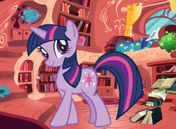 Size: 570x420 | Tagged: safe, twilight sparkle, pony, unicorn, g4, official, cardboard twilight, female, golden oaks library, hubworld, mare, solo, stock vector, vector