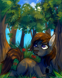 Size: 2085x2610 | Tagged: safe, artist:cherivinca, oc, oc only, earth pony, pony, forest, high res, male, solo, stallion