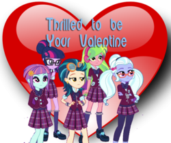 Size: 740x616 | Tagged: safe, indigo zap, lemon zest, sci-twi, sour sweet, sugarcoat, sunny flare, twilight sparkle, equestria girls, g4, my little pony equestria girls: friendship games, clothes, crossed arms, crystal prep academy uniform, crystal prep shadowbolts, glasses, goggles, hand on hip, headphones, heart, hearts and hooves day, lasty's hearts, school uniform, shadow six, simple, simple background, transparent background, valentine, valentine's day
