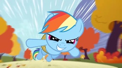 Size: 1280x720 | Tagged: safe, screencap, rainbow dash, fall weather friends, g4, female, flying, rope, solo