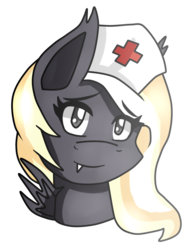 Size: 1000x1300 | Tagged: safe, artist:blairchan231, oc, oc only, oc:nighthaunt, bat pony, pony, female, hat, nurse, nurse hat, portrait, simple background, solo, transparent background