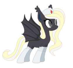 Size: 500x461 | Tagged: safe, artist:lilylocket, oc, oc only, oc:nighthaunt, bat pony, pony, blank flank, clothes, female, hat, nurse, nurse hat, pixel art, socks, solo, stockings