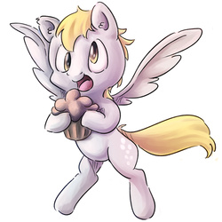 Size: 1200x1200 | Tagged: safe, derpy hooves, pegasus, pony, g4, female, food, mare, muffin, solo, that pony sure does love muffins