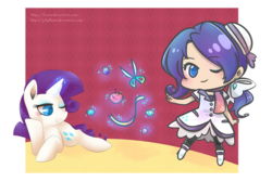 Size: 800x539 | Tagged: safe, artist:foxmi, artist:phyllismi, rarity, human, g4, chibi, collaboration, gem, human ponidox, humanized, magic, scissors, telekinesis