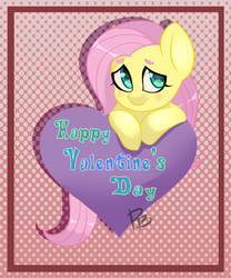 Size: 2491x3000 | Tagged: safe, artist:hfinder, fluttershy, g4, card, female, heart, heart eyes, high res, looking at you, polka dots, solo, valentine's day, wingding eyes