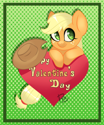 Size: 2491x3000 | Tagged: safe, artist:hfinder, applejack, g4, female, heart eyes, high res, solo, valentine's day, wingding eyes