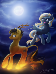 Size: 1024x1365 | Tagged: safe, artist:novaintellus, oc, oc only, oc:equanimous cosmos, oc:nighthaunt, bat pony, pony, clothes, female, hat, male, moon, nurse, nurse hat, socks, stockings