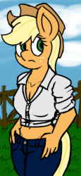 Size: 543x1177 | Tagged: safe, artist:coatieyay, applejack, earth pony, anthro, g4, animated, blinking, breasts, cleavage, female, solo